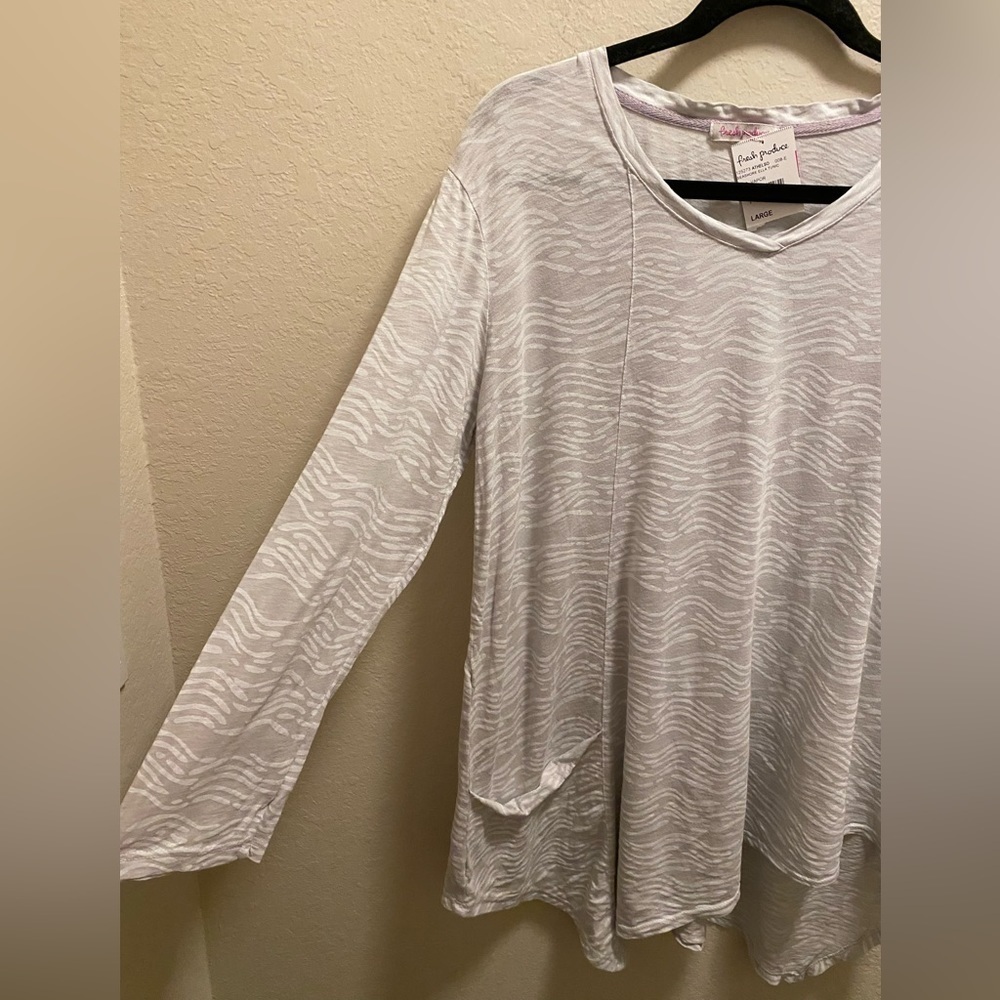 Fresh Produce Asymmetrical Lagenlook Grey & White Seashore Ella Tunic Size L New - Picture 4 of 8